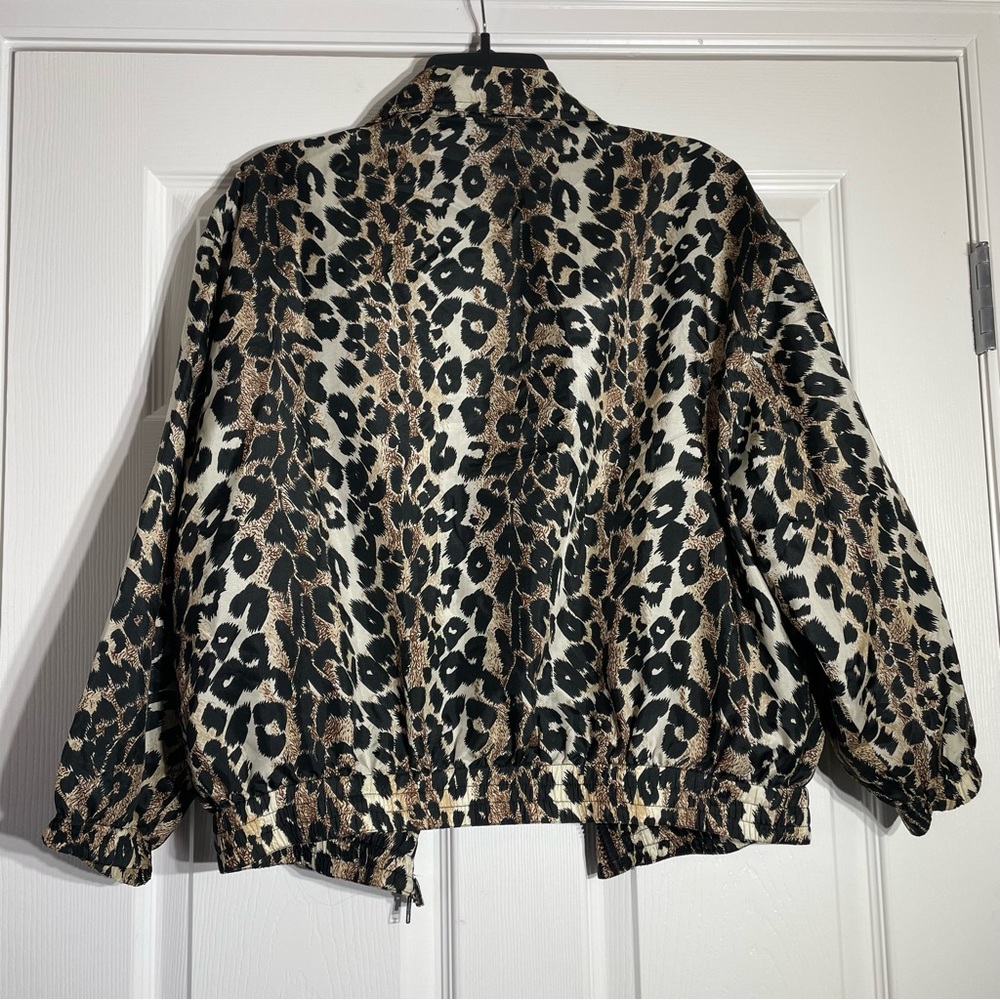 Vintage 90s Silk Leopard Bomber Jacket Petite Small - Picture 4 of 6